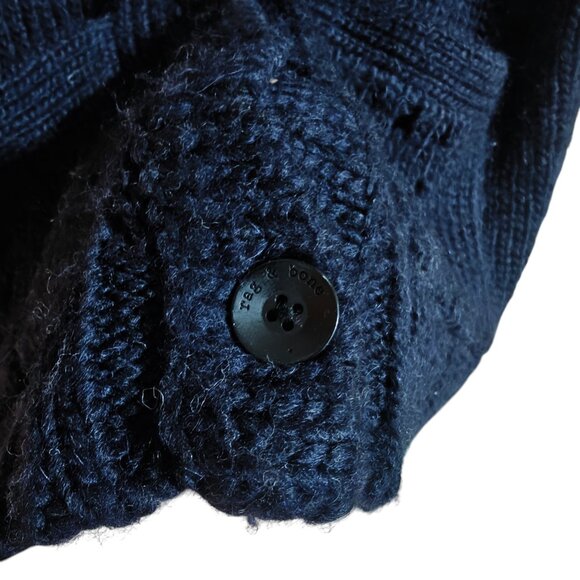 Rag & Bone Fenway Dark Blue Alpaca Wool Blend Crochet Cardigan S - Picture 5 of 10